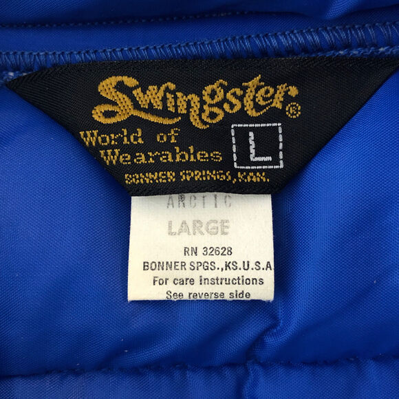Vintage 1970’s Puffer Jacket Swingster Michelin Arctic Blue w/Yellow Mens Large - Picture 4 of 12